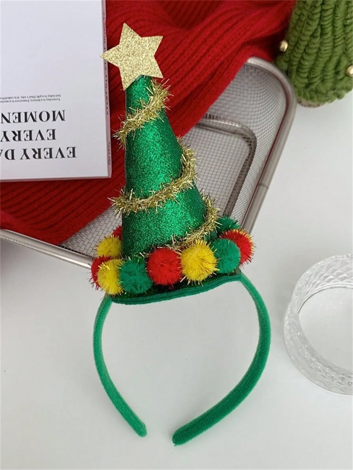 1 Christmas headband five-pointed star gold ball headband Christmas festive atmosphere three-dimensional headband