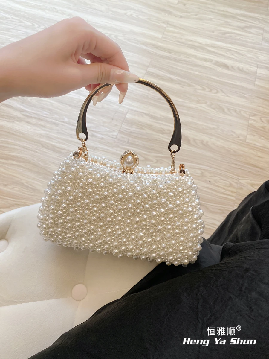 

High-End Pearl Evening Clutch Bag Women's Wedding Gown Bag Handmade Beaded Bag Ele Lady Sweet Sle Soft Square...