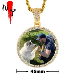 45mm Memory Photo Necklace Bling Cubic Zirconia Round Necklace With Picture Photo Personalized Jewelry Gift Iced Custom Pendant