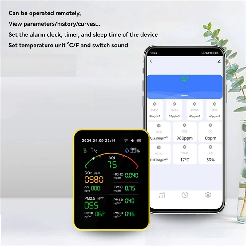 

Tuya Wi-Fi 15в1 детектор качества воздуха бытовой портативный PM0.3 PM1.0 PM2.5 PM10 CO CO2 TVOC HCHO тестер часы-[A51I]