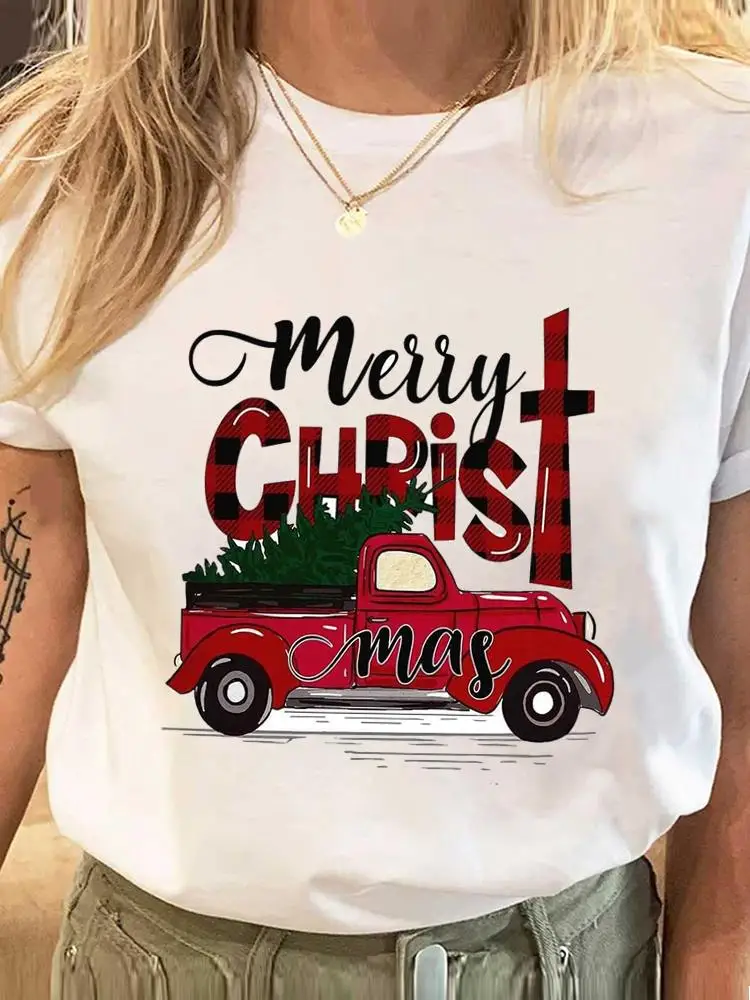 Faith Truck Trend Cute Clothing Print Merry Christmas Women Fashion New Year Holiday Tee Short Sleeve T Female Graphic T-shirts