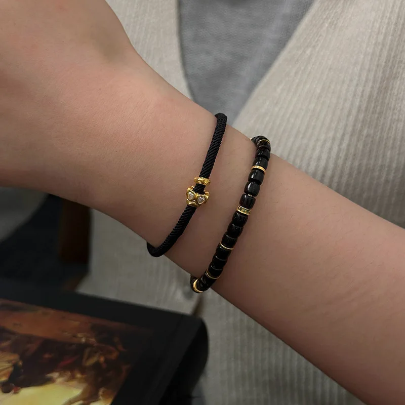 Classic Abacus Beads Bracelets for women Black Weaving Rope Bracelet Stacking Style High End Charms Banquet Jewelry Gift