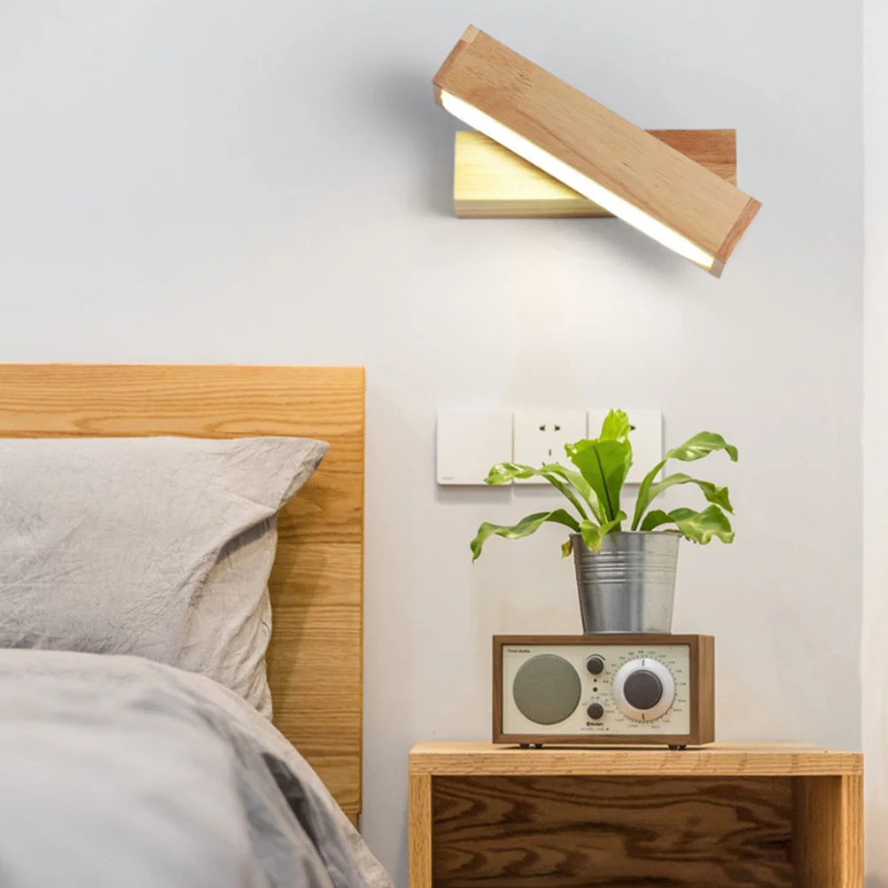 

1Pcs Solid Wood Wall Lamp Nordic Rotated LED Light Modern Bedroom Study Living Room Corridor Lamp Decor Lighting Tool