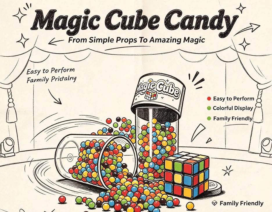 Magic Cube to Candy Transformation Trick Illusion Stage Parlor Close Up Magician  Visual Magic Cube Shell Production Props