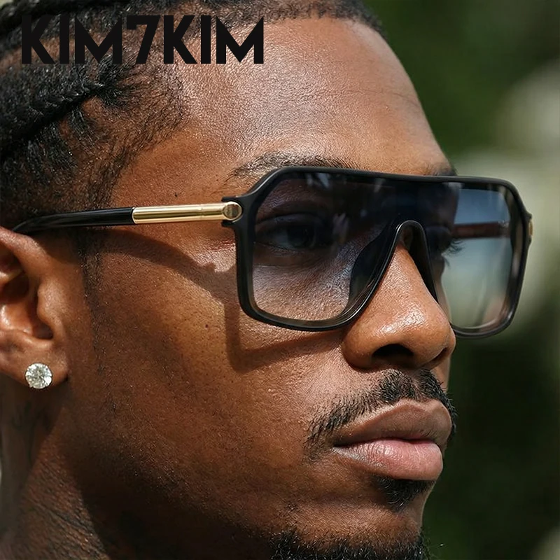 

Oversized One-Piece Sunglasses Men Luxury Designer Square Shield Shades Metal Temple Hip Hop Eyewear Retro Driving Sun Glasses