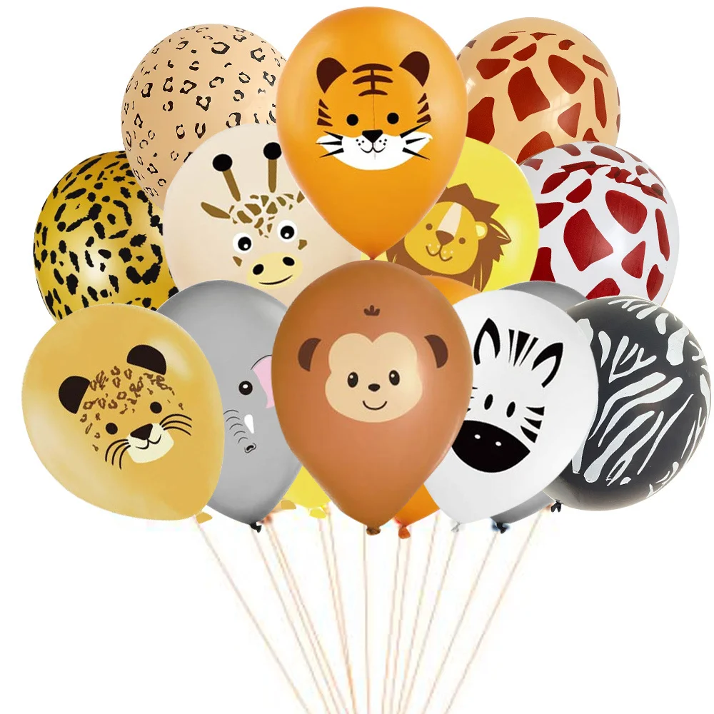 10pcs/set Carton Animal Balloon with Pattern Balloons for Kids Wild One Jungle Safari Birthday Party Decoration Supplies