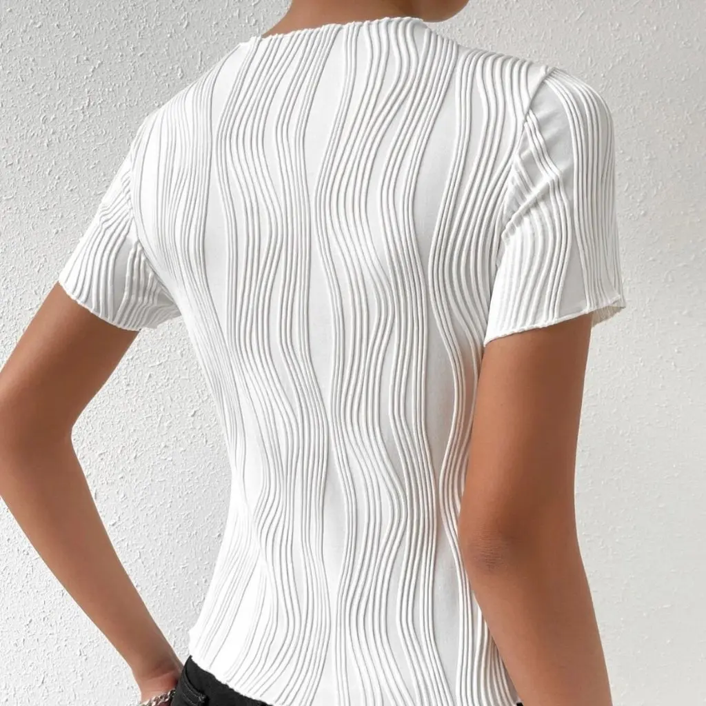 

Slim-fit Solid Color T-shirt European And American Style Casual Elegant All-match round Neck Pullover Short-Sleeved Top