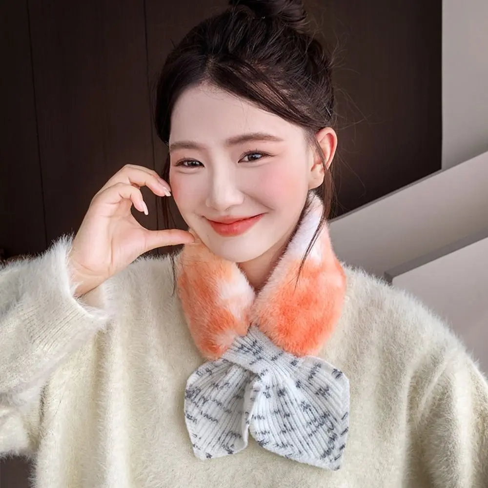 New Faux Fur Faux Fur Scarf Knitted Fabric Slip-On Closure Cross Tie Scarf Cross Tie Soft Texture Unisex Bracelet Winter Wear