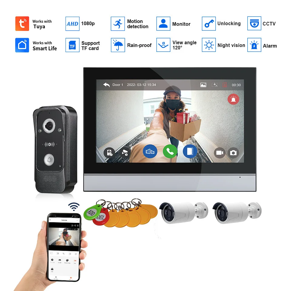 

Умный видеодомофон высокой четкости 1080P, дверной звонок, разблокировка мобильного телефона, видеодомофон Tuya Wi-Fi