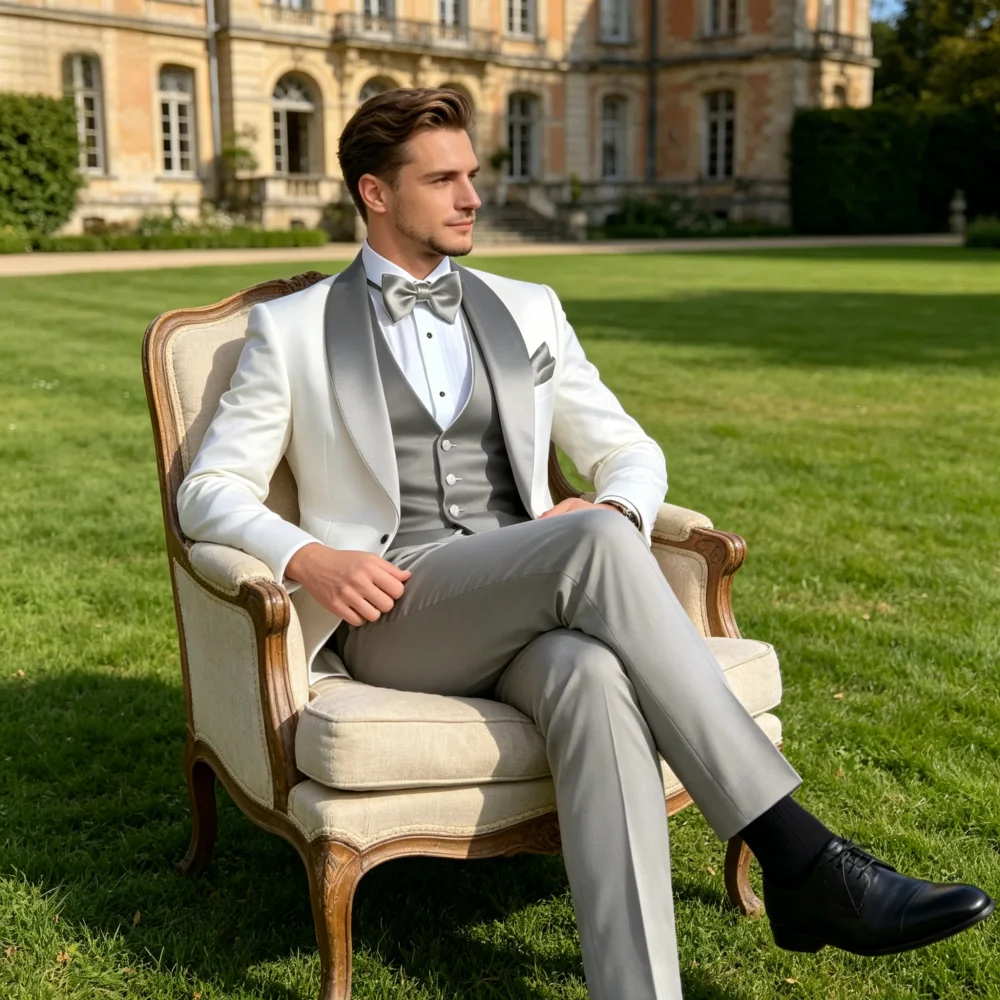 

Новые мужские костюмы на заказ: 3-х предметные смокинги с шалевым воротником для жениха, свадебные костюмы, вечерние блейзеры, мужские костюмы на заказ.