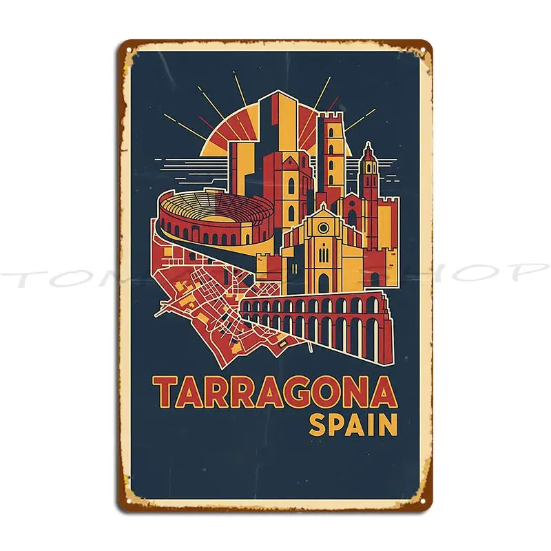 Tarragona Spain 1950S Vintage Travel Metal Plaque Poster Design Pub Club Bar Party Plates Designs Tin Sign Poster