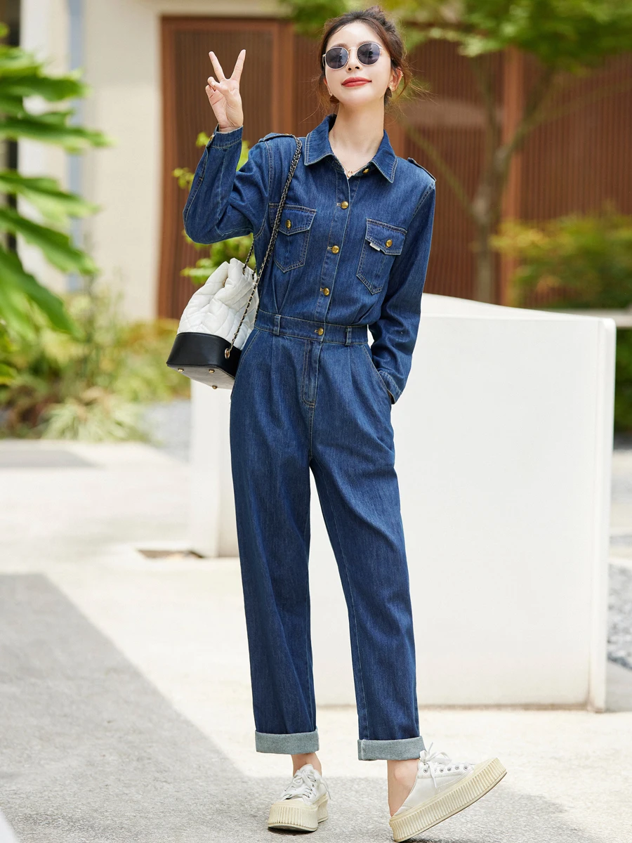 Faionable denim macacão conjunto feminino cintura alta carga pantsuit outono 2025 nova chegada emagrecimento sli terno de uma peça