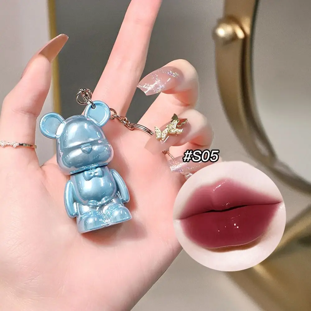 Cute Jelly Mirror Lipstick Bear-shaped Moisturizing Lip Gloss Waterproof With Key Chain Long-lasting Lipstick Women