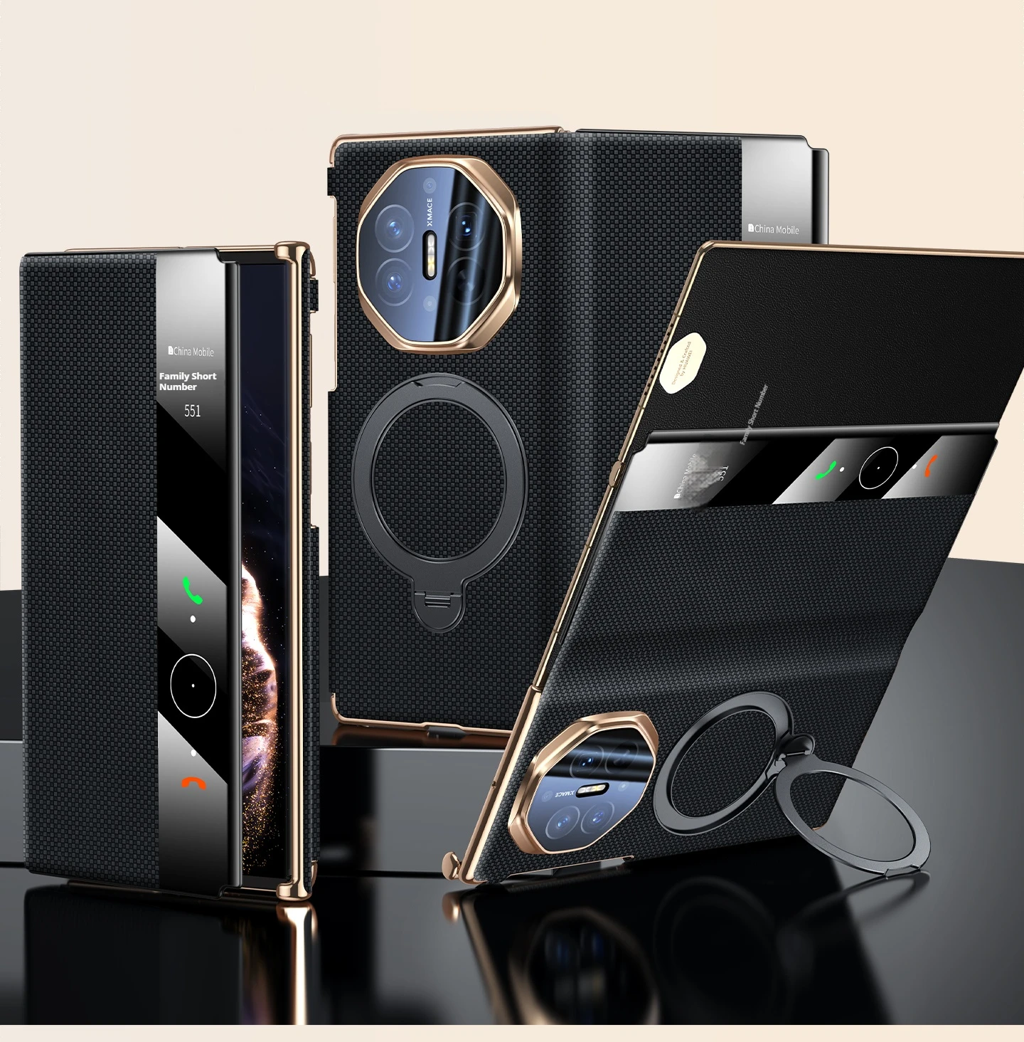 Hochwertige Klapphülle aus Rindsleder für Smartphones, für Huawei Mate XT XTs, drehbare Halterung, Schutzhülle aus echtem Leder
