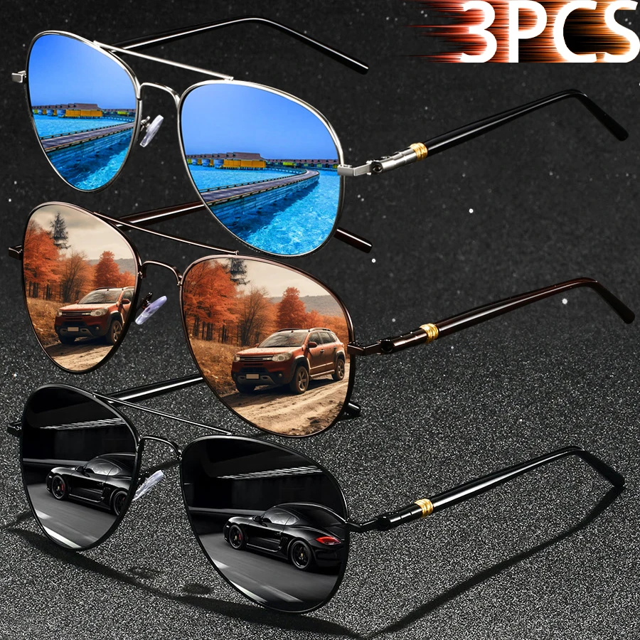 3PCS Men Women Vintage Ellipse Pilot Sunglasses  Classic Vintage Sun Glasses  Outdoor Leisure Fishing Driving Fashion Eyewear