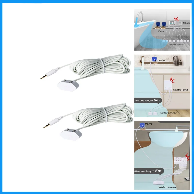 1/2/5pcs Water Sensor Wired 6 Meters Long Sensitive Cable Water Leakage Detector for Security Protection Smart Life