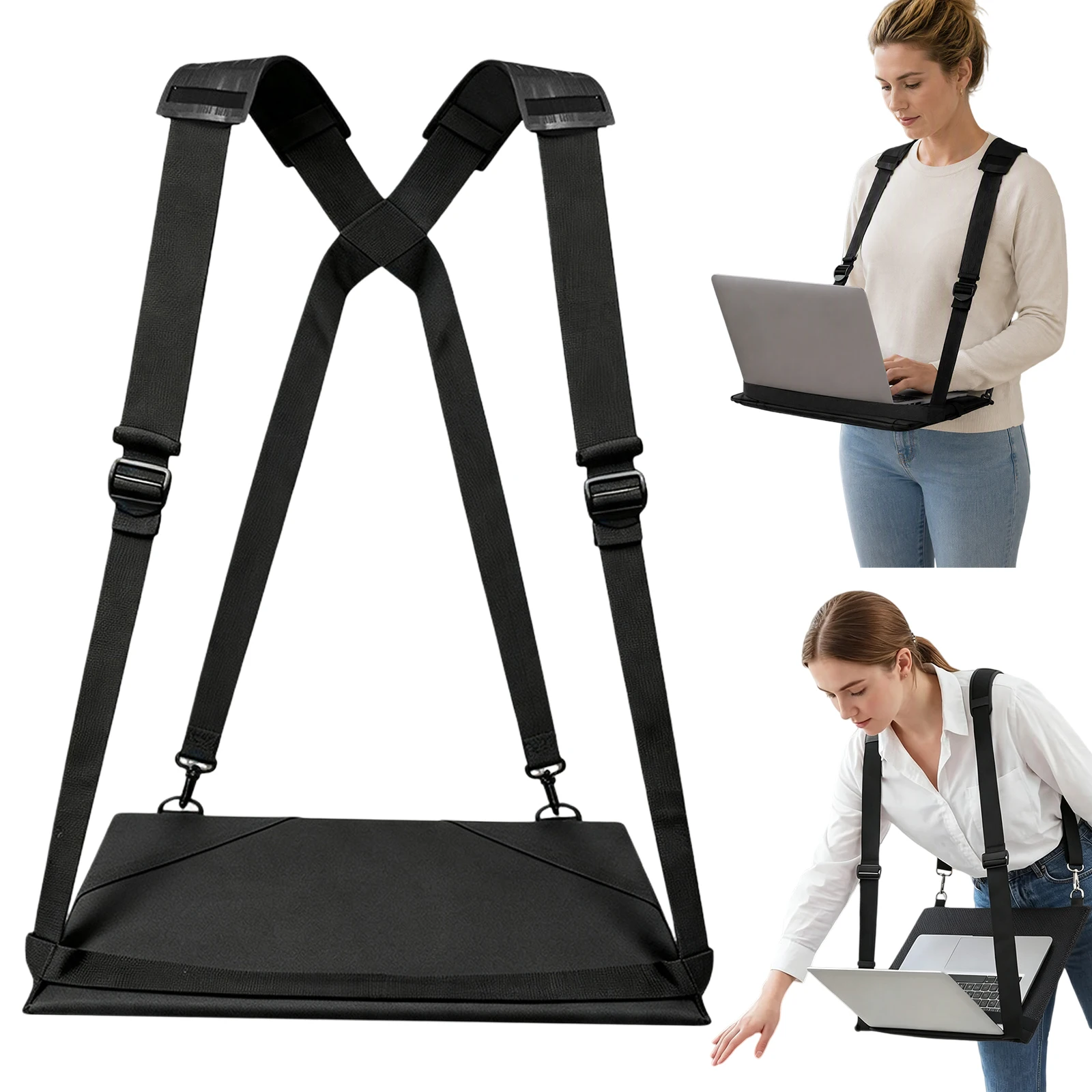 Laptop Strap for Commuting Portable Walking Stand Ergonomic Shoulder Harness Hands-Free Oxford Cloth Tray 16 Inch
