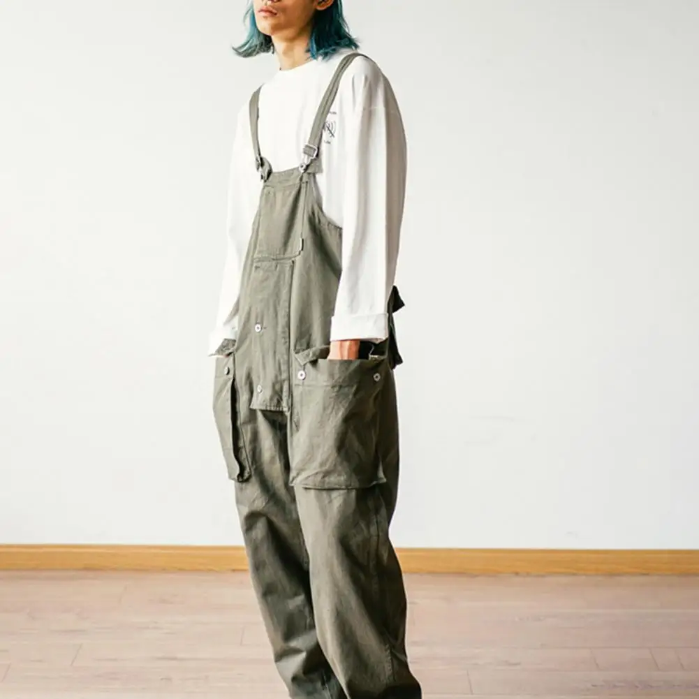 

Sleeveless Retro Men Women Jumpsuit Multi-Pockets Bib Overalls Loose Cargo Work Pants Hip Hop Casual Men Bib Pants Streetwear