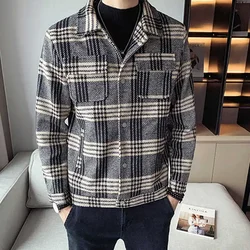 Brown Jacket for Men Chinese Thin Slim Fit Plaid Man Suits and Blazers Coats Fashion 2024 Elegant Luxury Designer Classic Casual