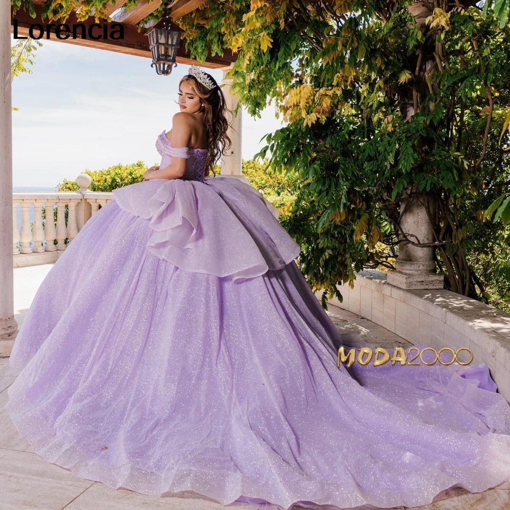 Lorencia Glitter Sage Quinceanera Dress Ball Gown Shiny Applique Beads Crystal Tiered Corset Sweet 16 Vestidos De 15 Años YQD935