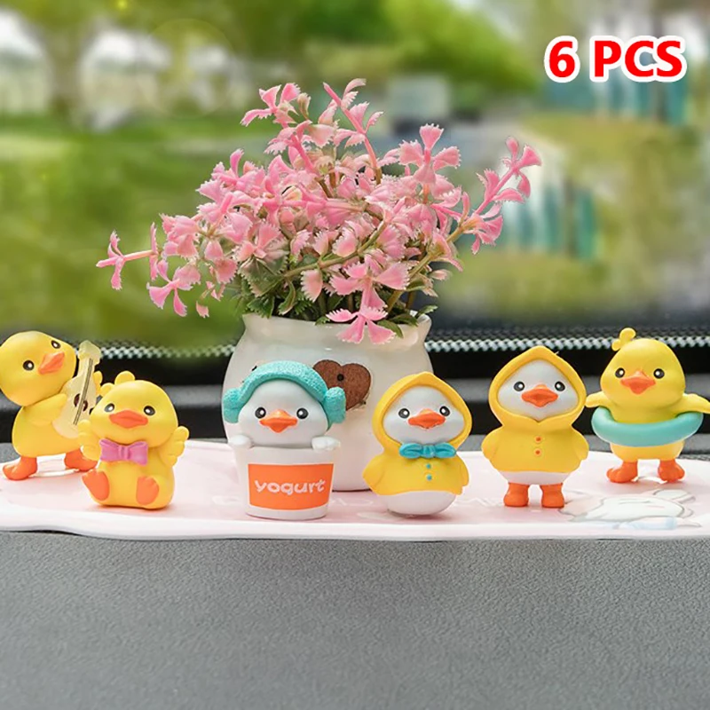 6PCS Creative Cartoon Figure Mini Duck Model Decoration Cute Little Yellow Duck Car Center Console Ornaments Accessories