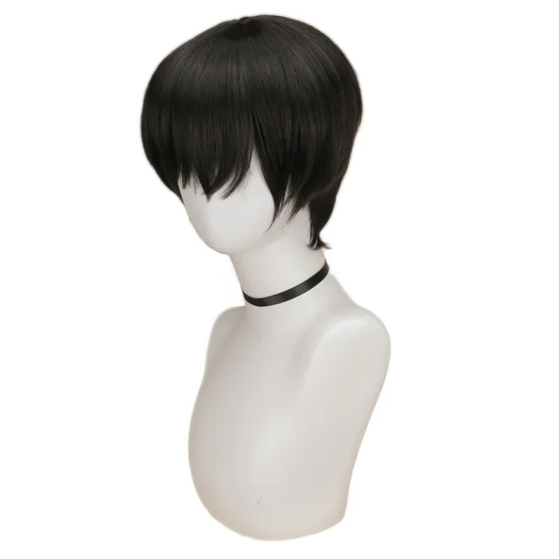 QQXCAIW Short Hair Cosplay Wigs Male Women Party  Black High Temperature Fiber Synthetic Hair Wigs Short Black Cosplay Wig