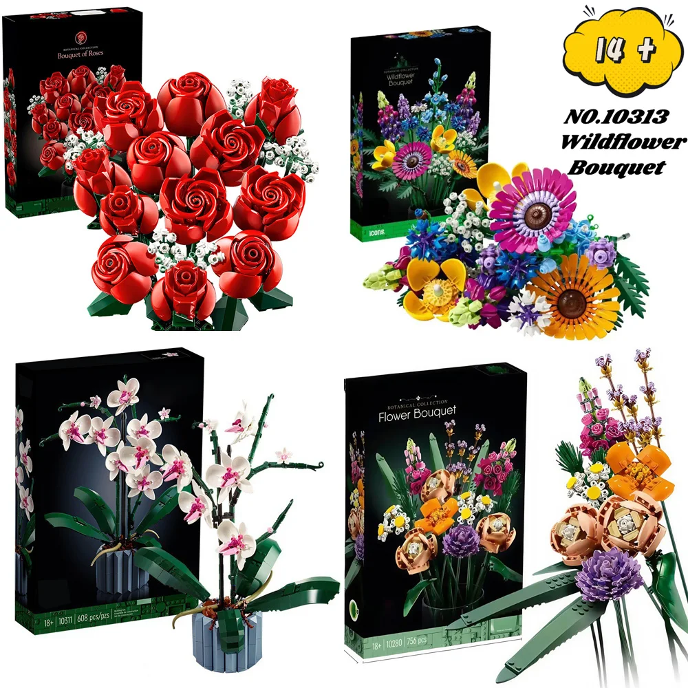 

Креативные букеты вечных цветов, роз, орхидей, суккулентов, строительных блоков, игрушек бонсай, подарков для девочек и детей