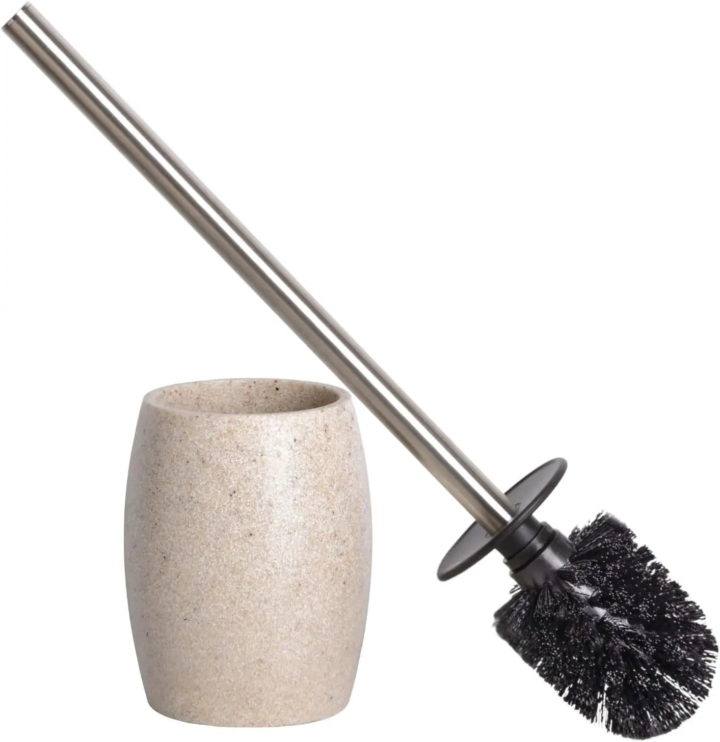 

Beige Toilet Bowl Brush and Holder Set with Stainless Steel Handle, 360° Deep Cleaning, Compact for Small Spaces
