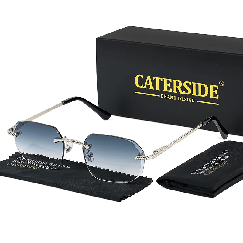 CATERSIDE Neue Retro Randlose Sonnenbrille männer Polygon Luxus Marke Designer Sonnenbrille Frauen Party Festival Brillen Geschenk Fall – Detail 9