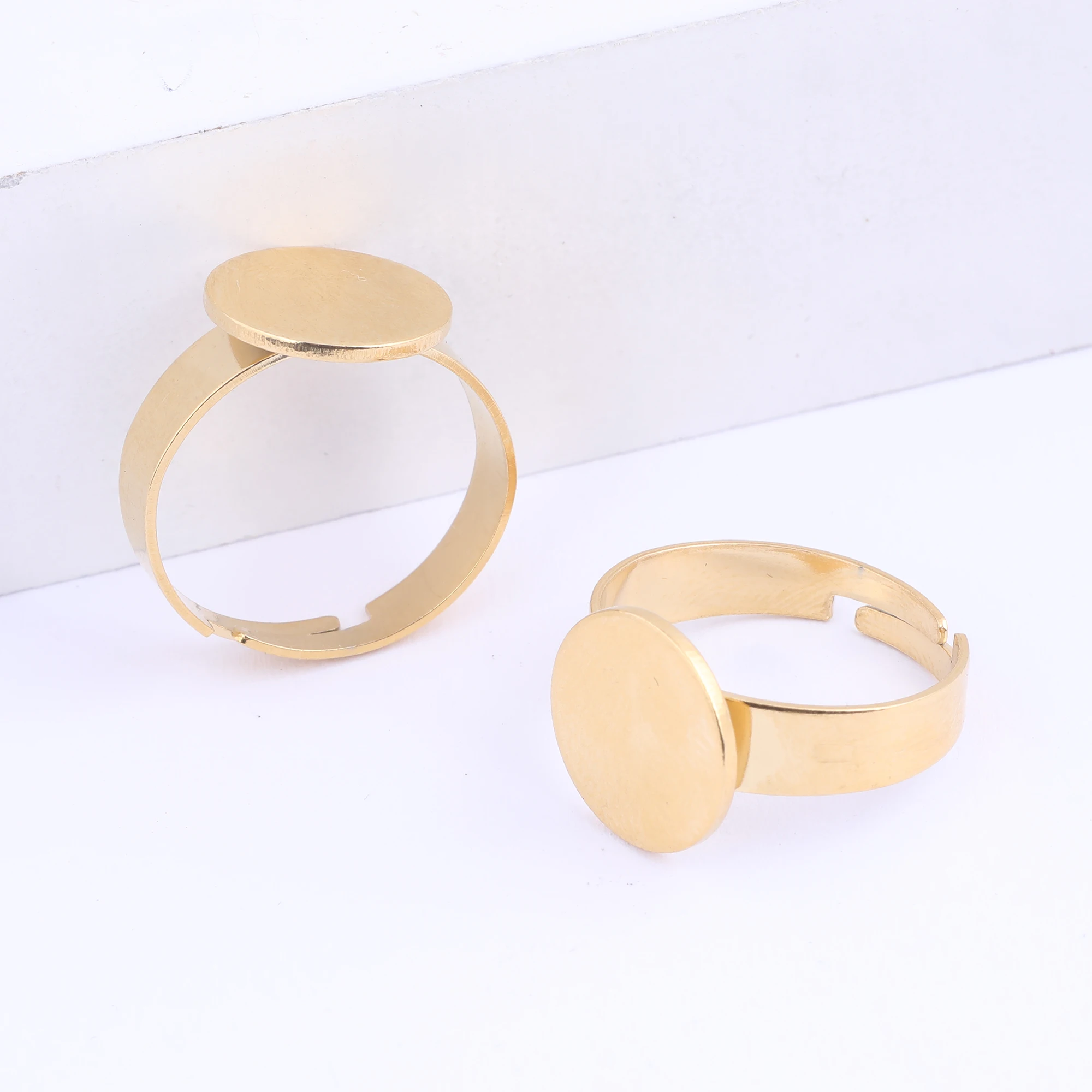 10pcs Stainless Steel Adjustable Ring Bezel Blanks 12mm Circle Pad Finger Ring Base Setting Trays Gold Plated Diy Jewelry Making