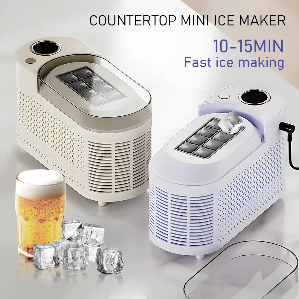 Mini máquina de hielo de escritorio, práctica máquina de hielo para el hogar, dormitorio, oficina, Camping, coche, cubo de transporte, cajas de hielo automáticas