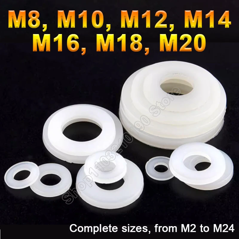 

1-5Pcs M8 M10 M12 M14 M16 M18 M20 M22 M24 White Plastic Nylon Flat Washer Plain Insulation Bolt Spacers Plane Seals Gasket Ring