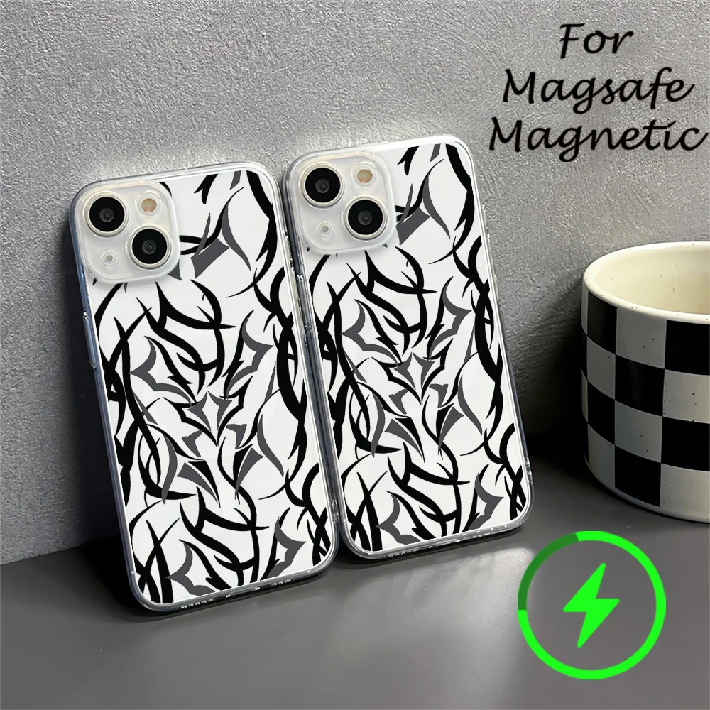 Fashion abstract thorn Phone Case For IPhone 15 14 13 12 11 Transparent Magnetic Suction Cover