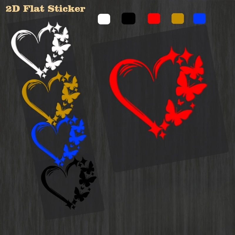 

2Pcs/Set (1 Large+1 Small) Heart Butterfly Star Vinyl Decal Waterproof Transparent Sticker for Car Side Rear Body Decor