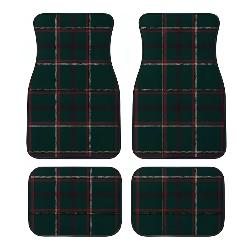 

4 шт. автомобильные коврики в зеленую клетку, нескользящий автомобильный пол и ковер из полиэфирного волокна, подходят для автомобилей, грузовиков и внедорожников, автомобилей