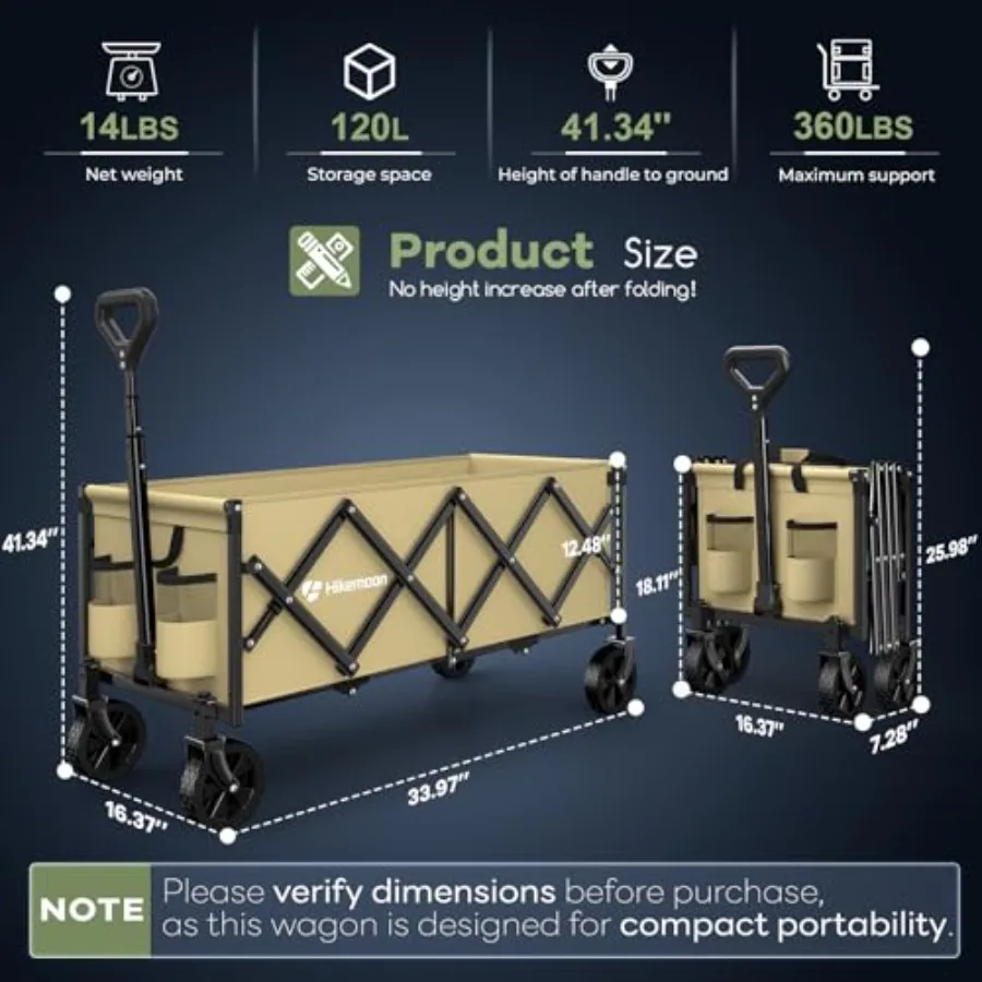 34'' Extra Lange Opvouwbare Wagons Karren Opvouwbare 360LBS Zware Opvouwbare Strandwagen met Wielen voor Boodschappen Tuin