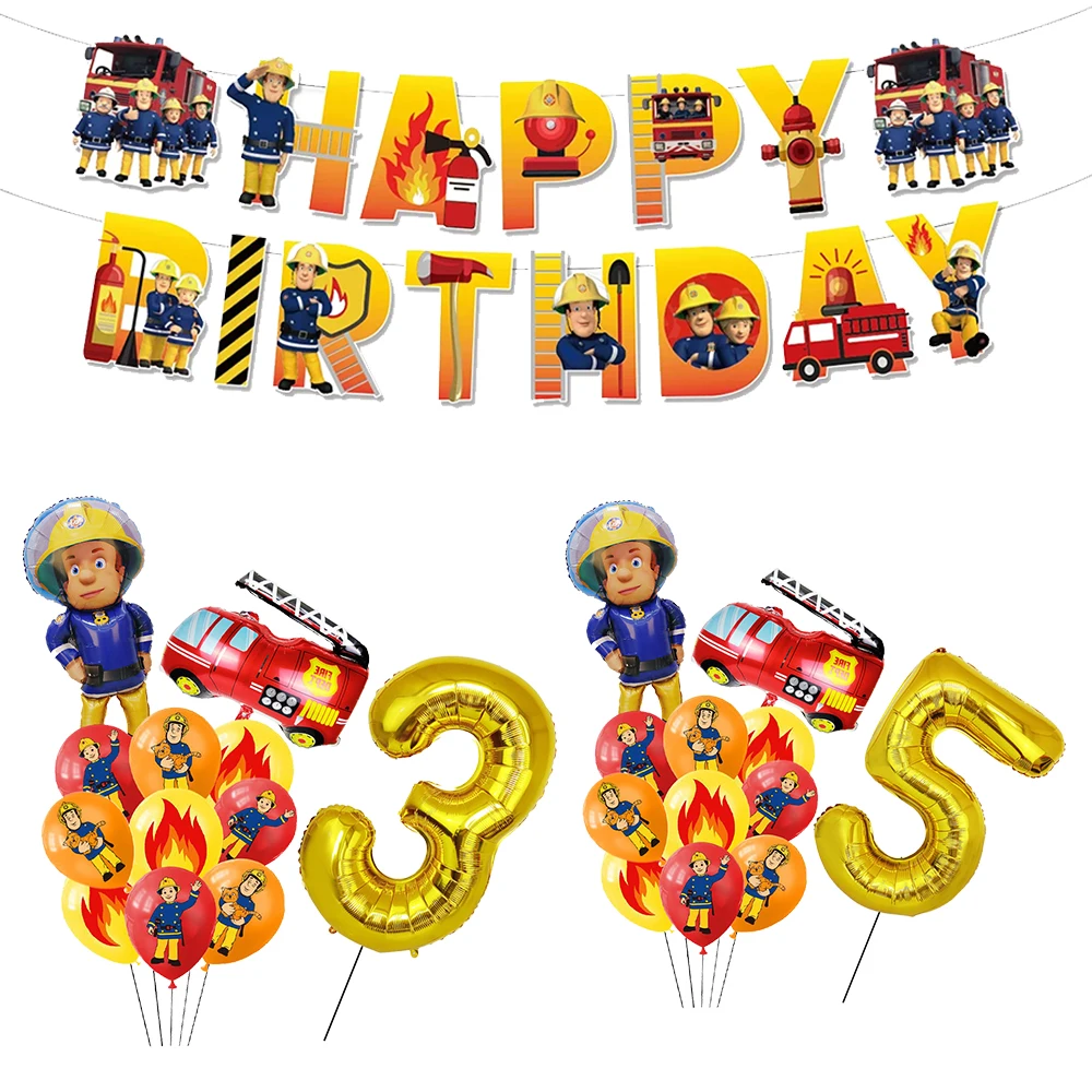 Fire truck Fireman Sam Party balloon Banner cake decor Fire truck Balloon kids Firefighter Fireman Sam Birthday Party Decoration