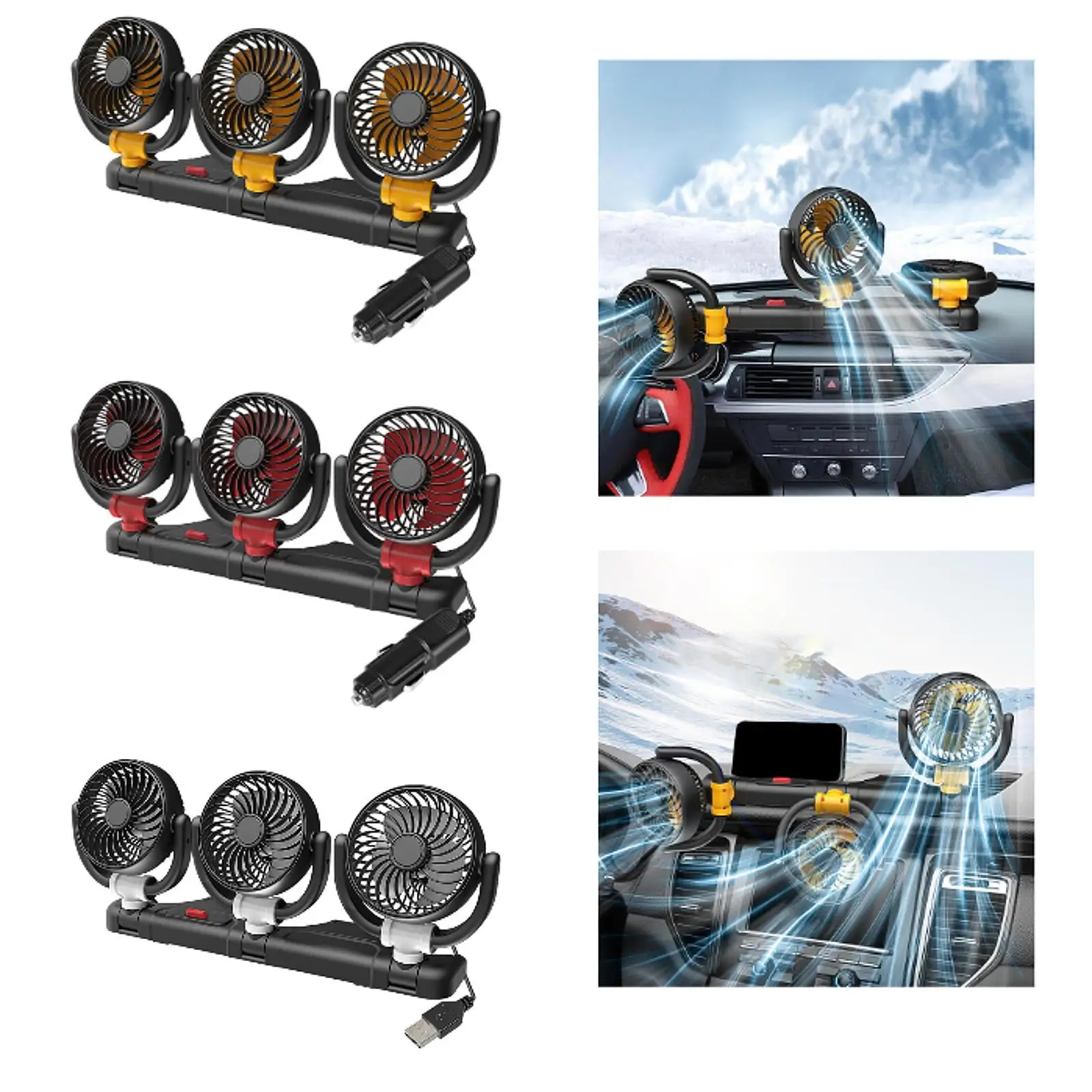 

Автомобильный охлаждающий вентилятор, три головки, низкий уровень шума, универсальный, сохраняет охлаждение, циркулятор воздуха, удобное крепление, вращение на 360°, регулируемая скорость