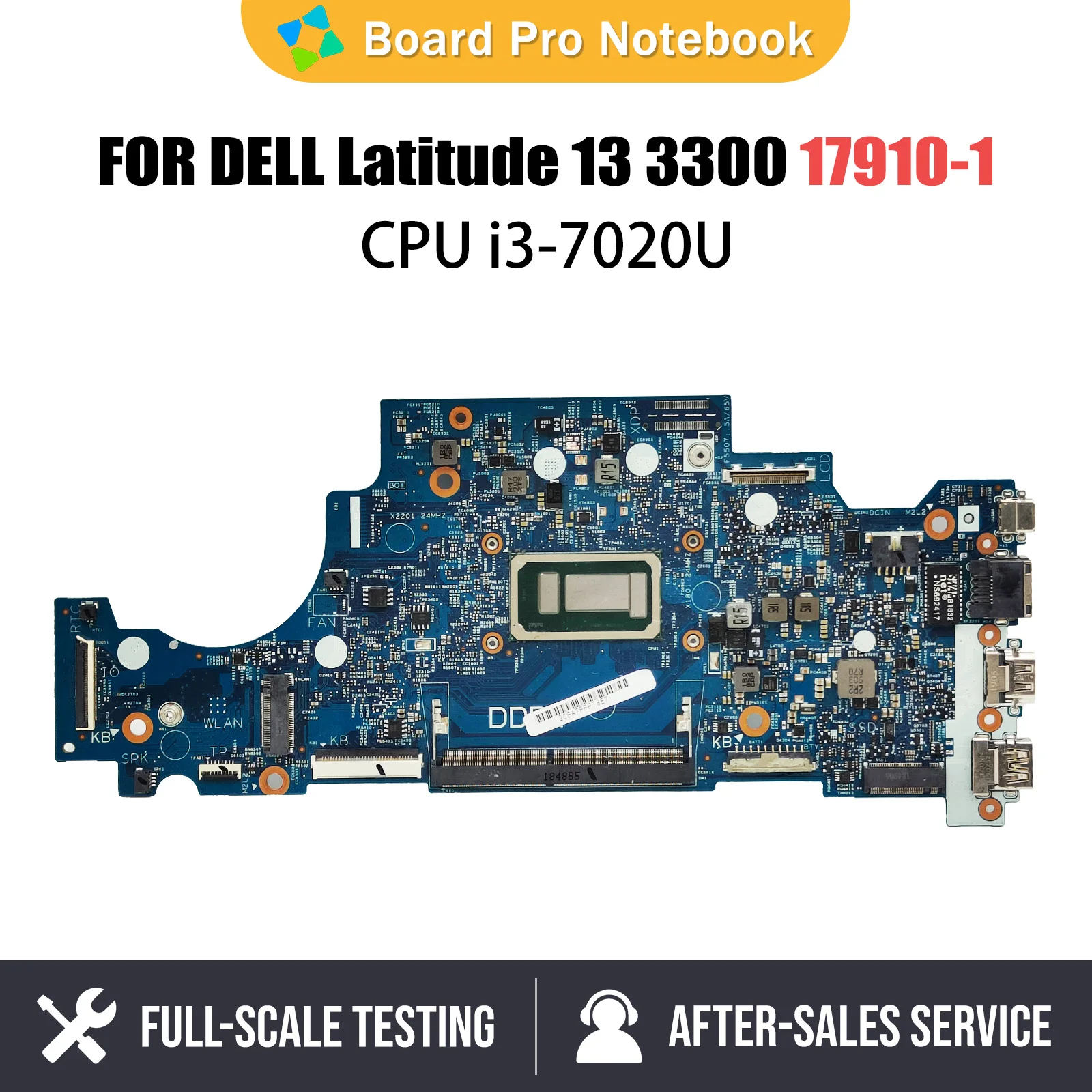 

Computer Mainboard For DEL Latitude 13 3300 17910-1 CN 0RV5W4 Laptop Motherboard With i3-7020U CPU Systemboard