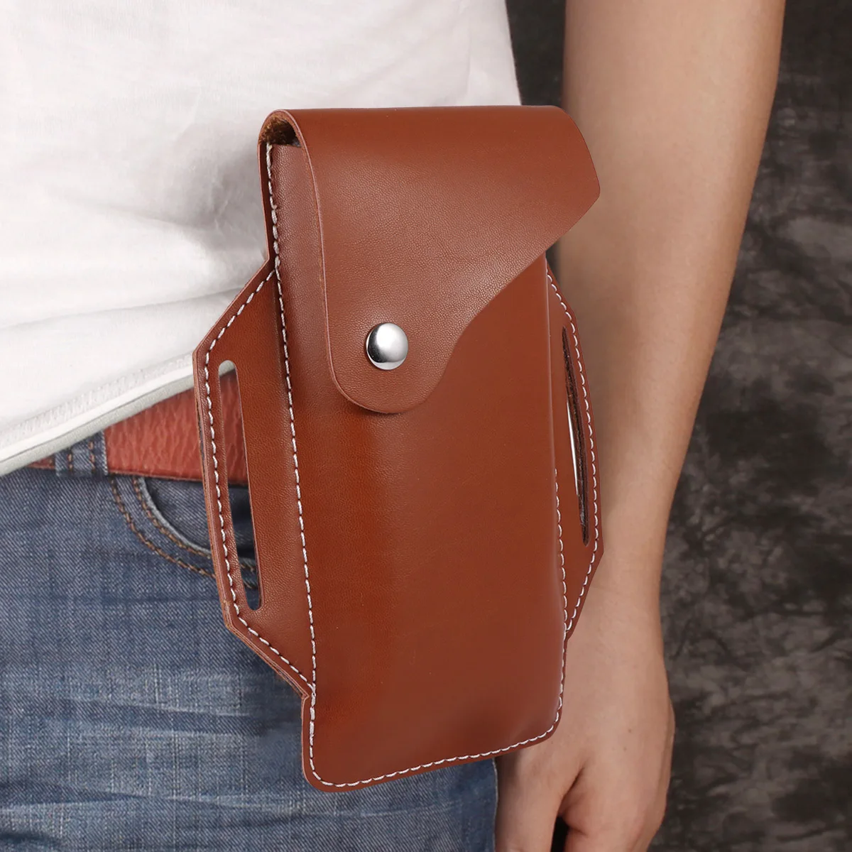 

Durable PU Waist Bag Sport Phone Outdoor Portable Anti-Lost Storage for Adult Lightweight Button Design Running Riding