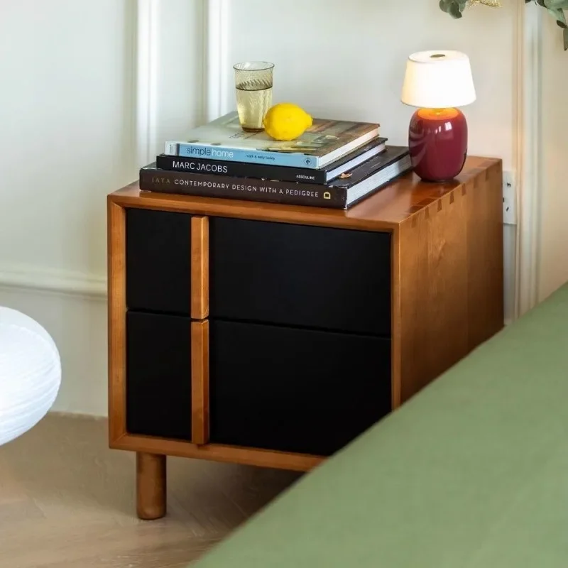 Mid Century Wooden Bedside Table Storage Cabinet Solid Wood Leg Small Apartment Night Stand Living Room Sofa Accent Table