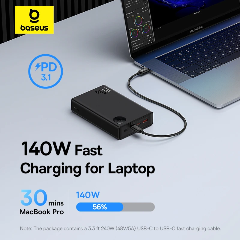 

Baseus 140W Power Bank PD 3.1 Fast Charging Portable External Battery 24000mAh Powerbank for iPhone 15 Macbook Pro For Dell