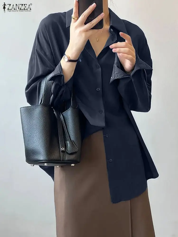 

Fashion Women Blouse ZANZEA Stylish Tops Long Sleeve Shirts Elegant Office Lady Lapel Pockets Casual Loose Spring Autumn Blusas