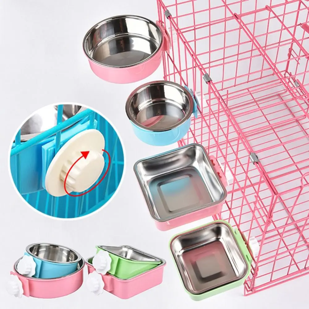 

Easy To Clean Stainless Steel Cat Bowl Hangable Anti Rollover Hamster Food Feeder Cage Accessories Cat Food Basins Cat