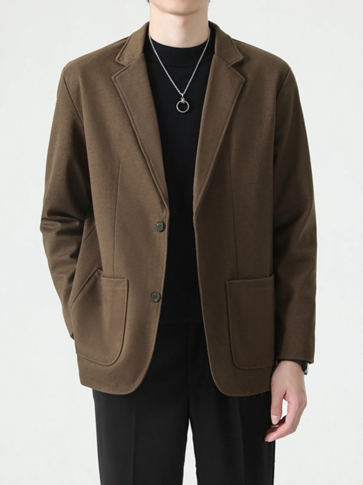 

New Men's Autumn Winter Thiened Woolen Suit Casual Trendy Simple Outerwear Youth Busin Sle Korean Version Faionable