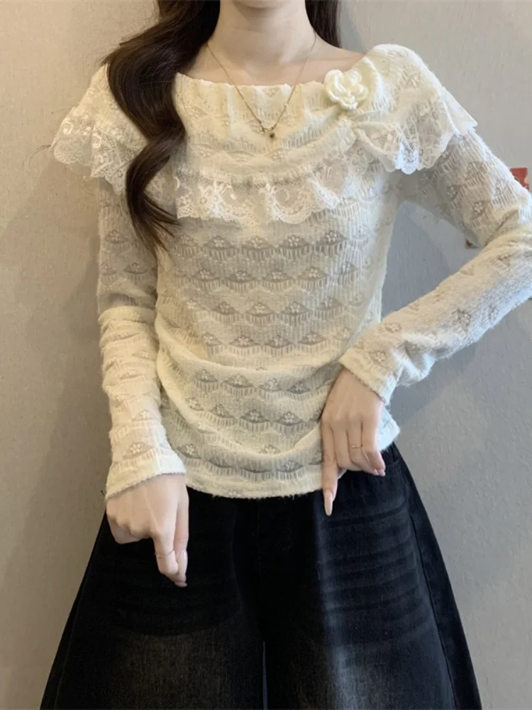 

Весна 2026: Модный женский топ с кружевными вставками, дизайнерский шедевр, 3D-цветы, открытое плечо, комфортный, мягкий, в корейском стиле...