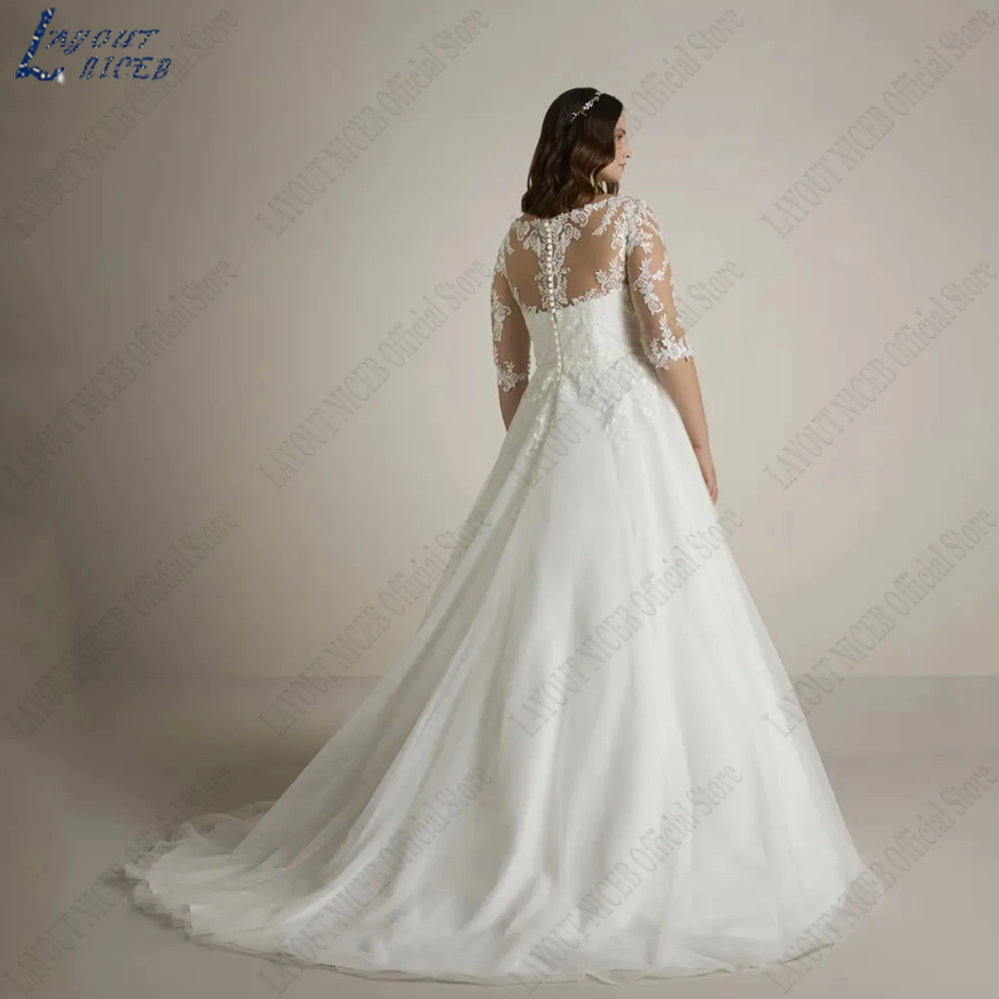 LAYOUT NICEB-Robe de Mariée de Grande Taille, Col en V, Ligne A, Classique, Demi Manches, Appliques en Tulle, Éducatif, 2024 grande taille robe de mariée V - neck a - type classique robe de mariée demi - manches tulle