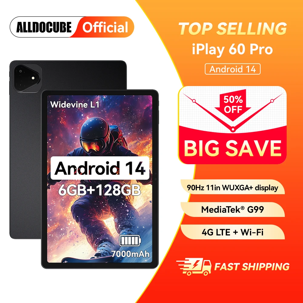 Alldocube iplay 60 pro 11 inch Tablet 6GB+6GB RAM 128GB ROM Android 14 Helio G99 4G LTE+Wi-Fi 90Hz Display 4 Speakers