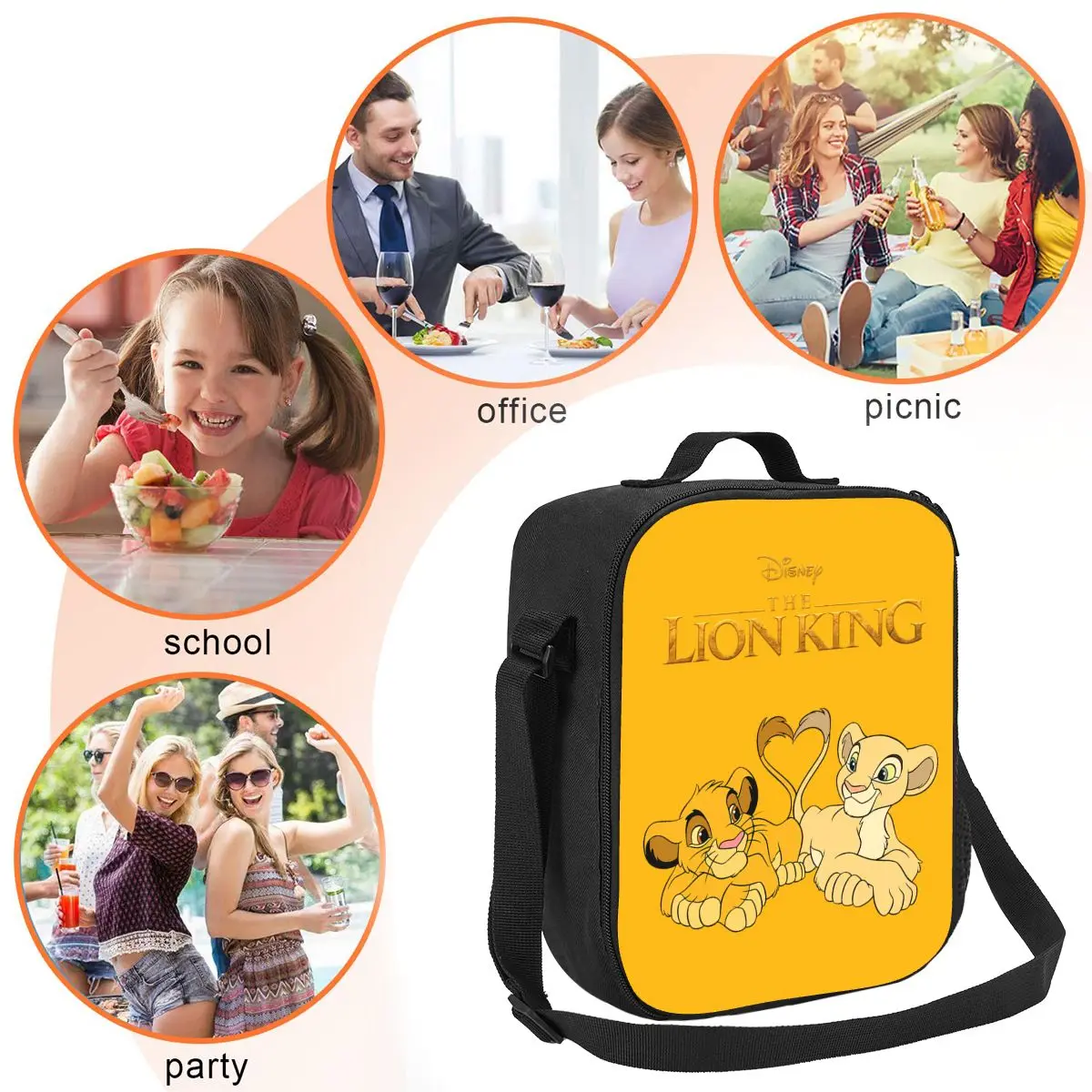 Custom The Lion King Simba e Nala Thermal Insulated Lunch Bag Women Lunch Container per Picnic all\'aperto Bento Food Box