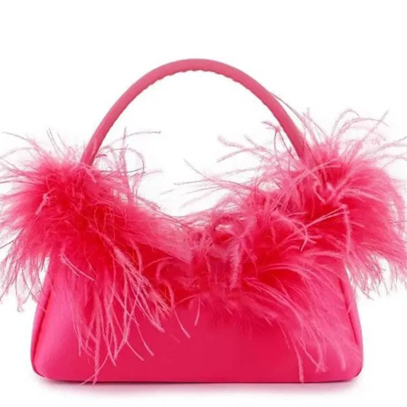 New model 2024 Luxury Fashion Ostrich Feather Party Evening Clutch Bag Women Wedding Purses Handbags